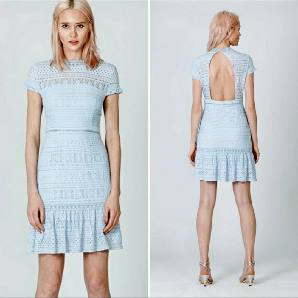 Foxiedox Ellie Lace Fit & Flare Dress Open Back Celestial Blue XS NWT Coquette